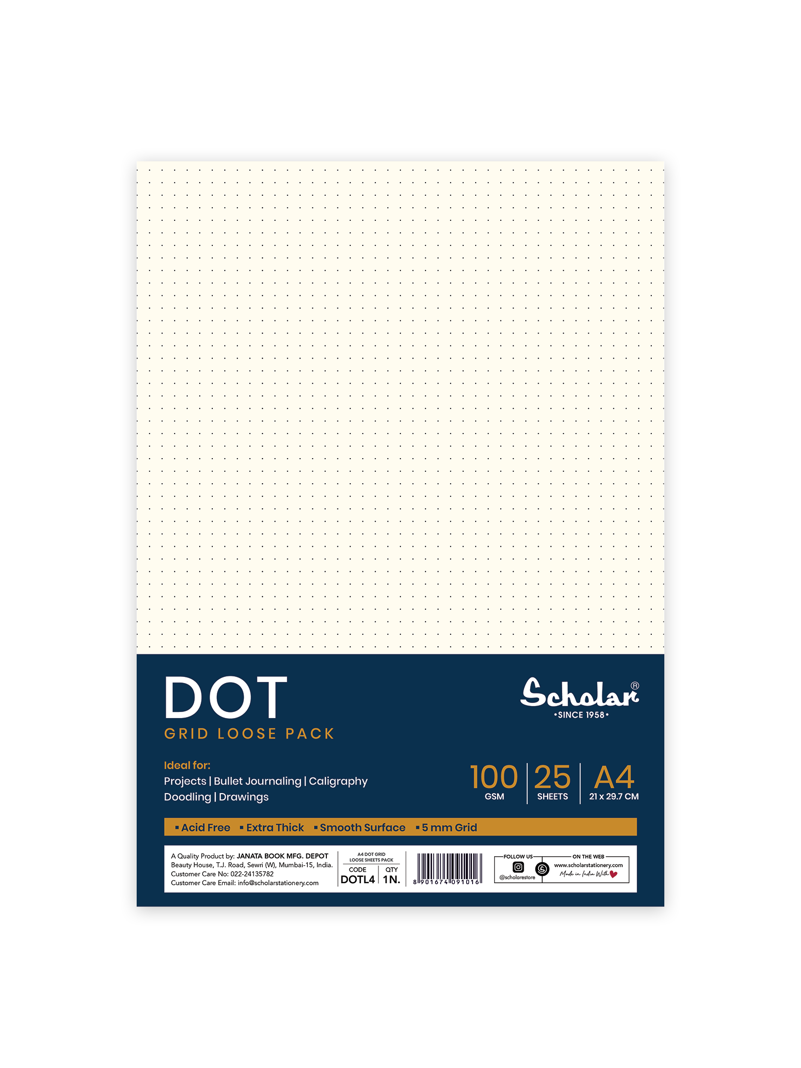 Scholar A4 100 Gsm Premium Dot - Grid Loose Sheets (25 Sheets) (DOTL)