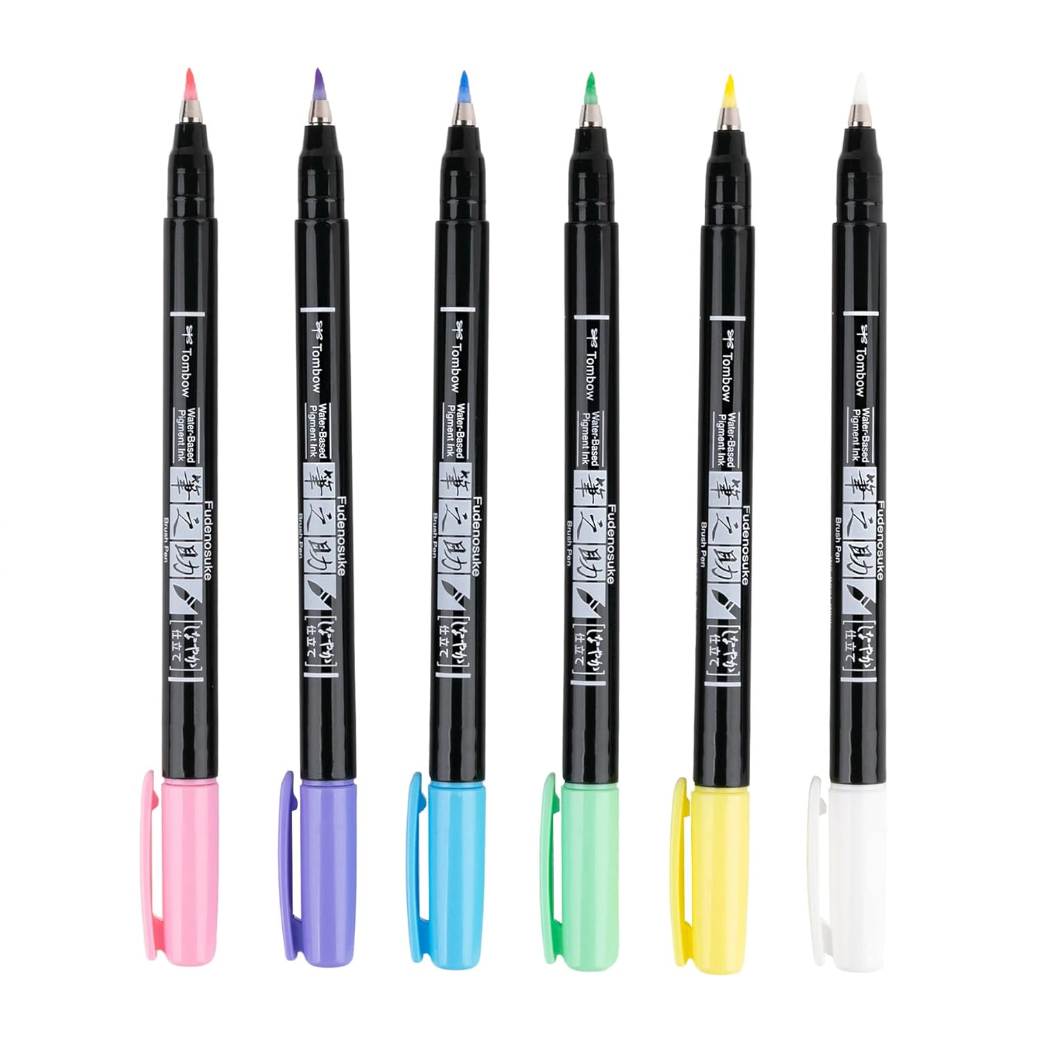 Tombow 56448 Fudenosuke Brush Pens, Pastel, 6-Pack, Multicolour