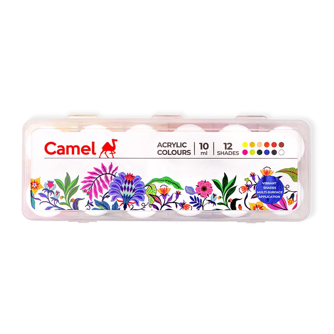 Camel Acrylic Ultra Colour - 12 Rich Shades (10ml each) | Multi-Surface DIY Paints | Vibrant & Perma
