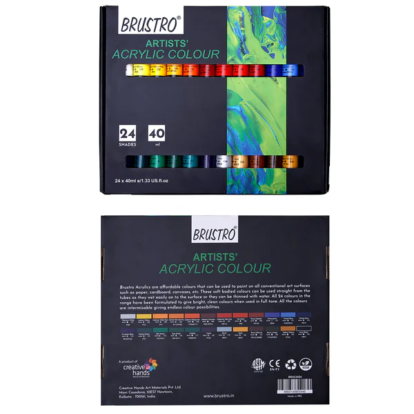 BRUSTRO Artists Acrylic Paint Colour Complete Range of 24 (Basic) 40ml