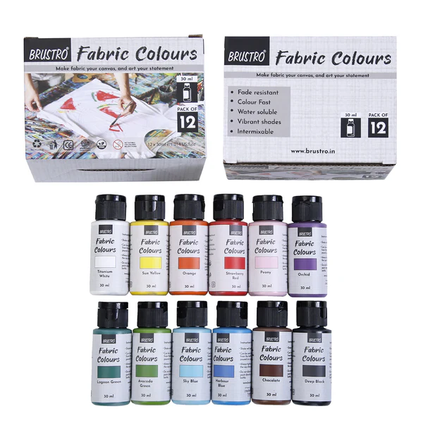 BRUSTRO Artists Fabric Colours - Set of 12, 30ml Paint Bottles | High Pigmented Color, Fade Resisten
