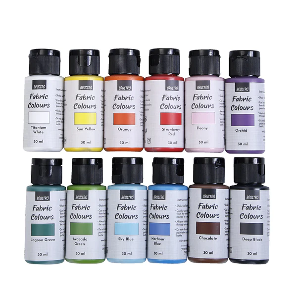 BRUSTRO Artists Fabric Colours - Set of 12, 30ml Paint Bottles | High Pigmented Color, Fade Resisten