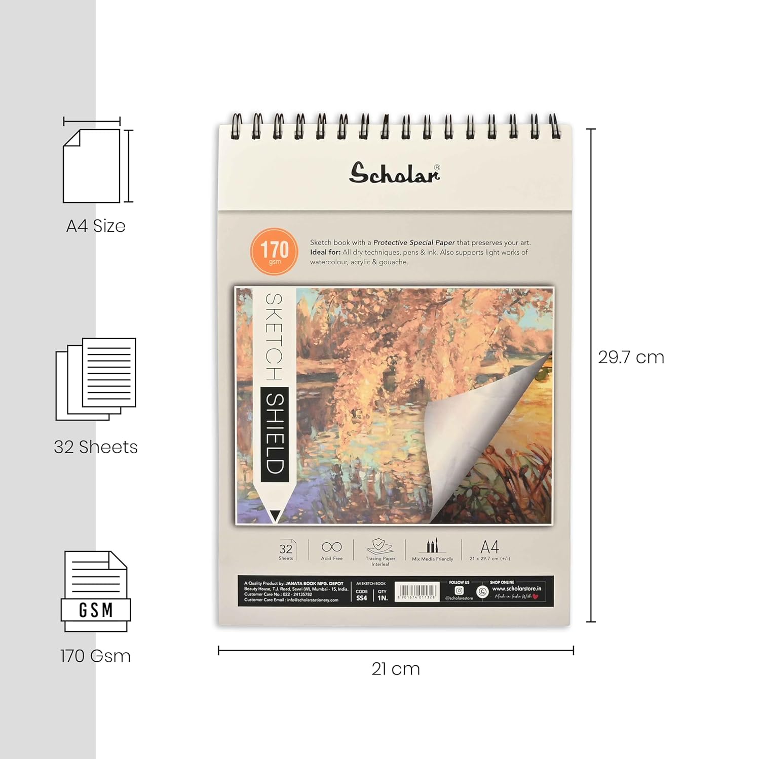 Scholar A4 Sketch Shield Draw SS4-B 170gsm 32 Sheets