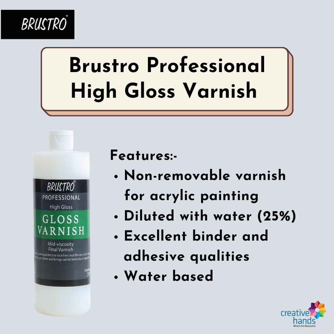 Brustro Artist's Professional Varnish| High Gloss Finish |1000ml|Apply with Brush |Perfect Coating o