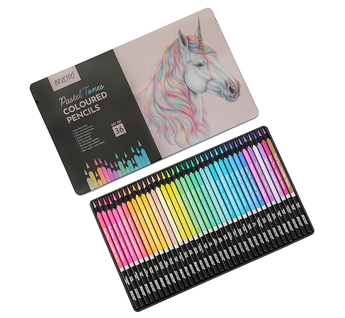 BRUSTRO Artists Coloured Pencils Pastel Tone Set of 36 (in elegant tin box)