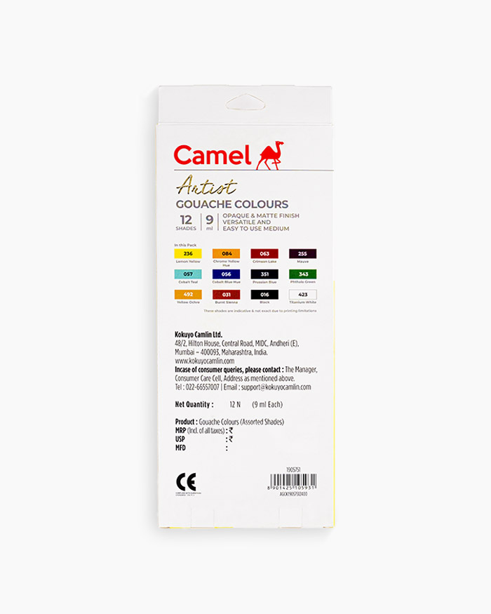 Camel Artist Gouache Colours Sets 12 Shades 9ml