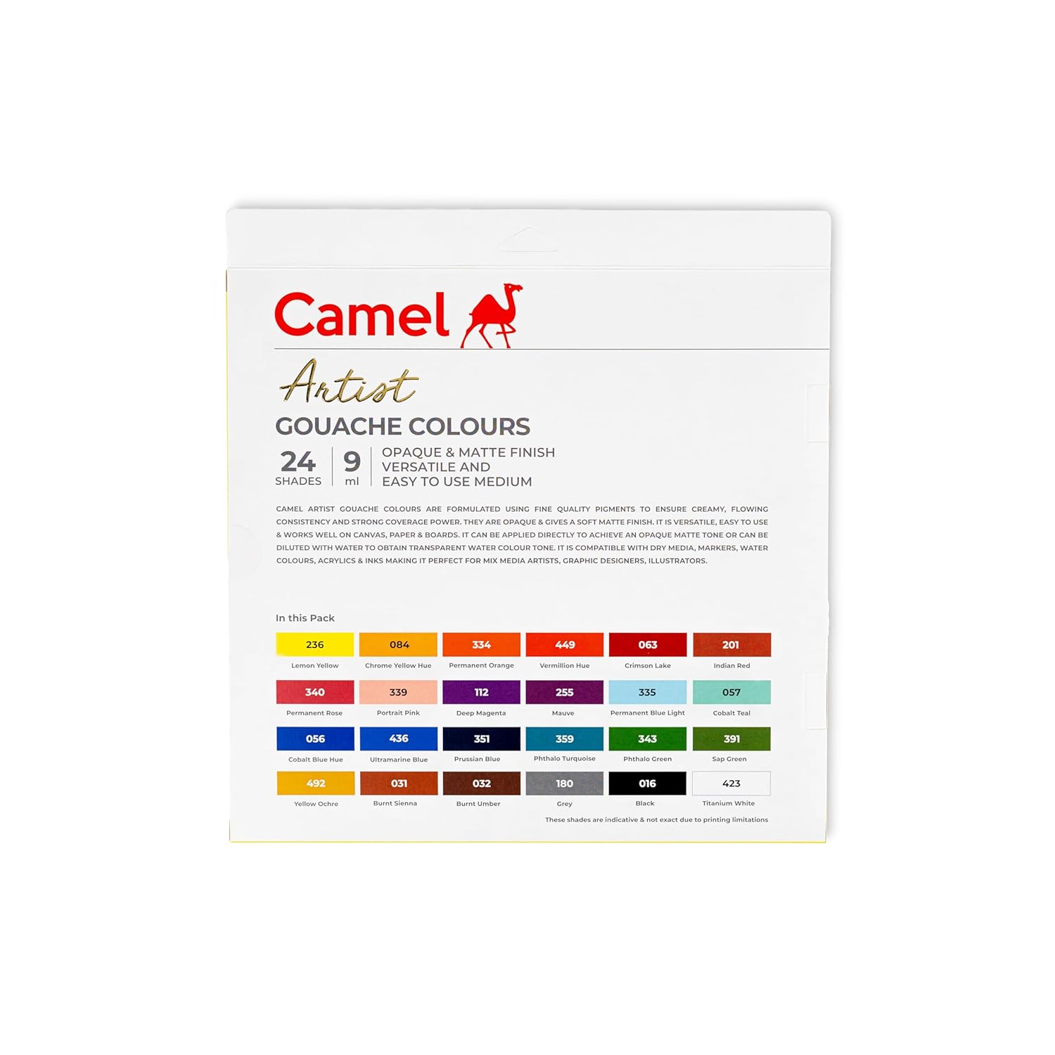 Camel Artist Gouache Colours Sets 24 Shades 9ml