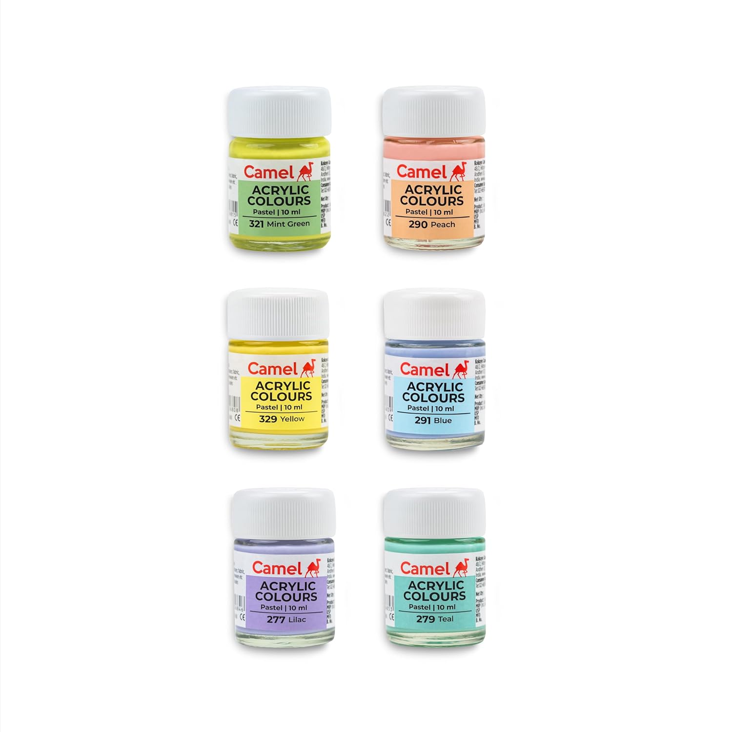 Camel Acrylic Pastel Shades 10ml Each,6 Shades