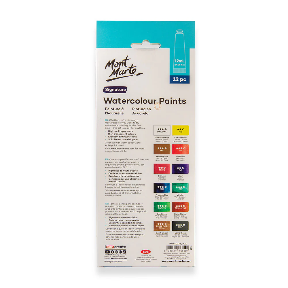 Mont Marte Watercolour Paints Signature 12pc x 12ml PMHS0136