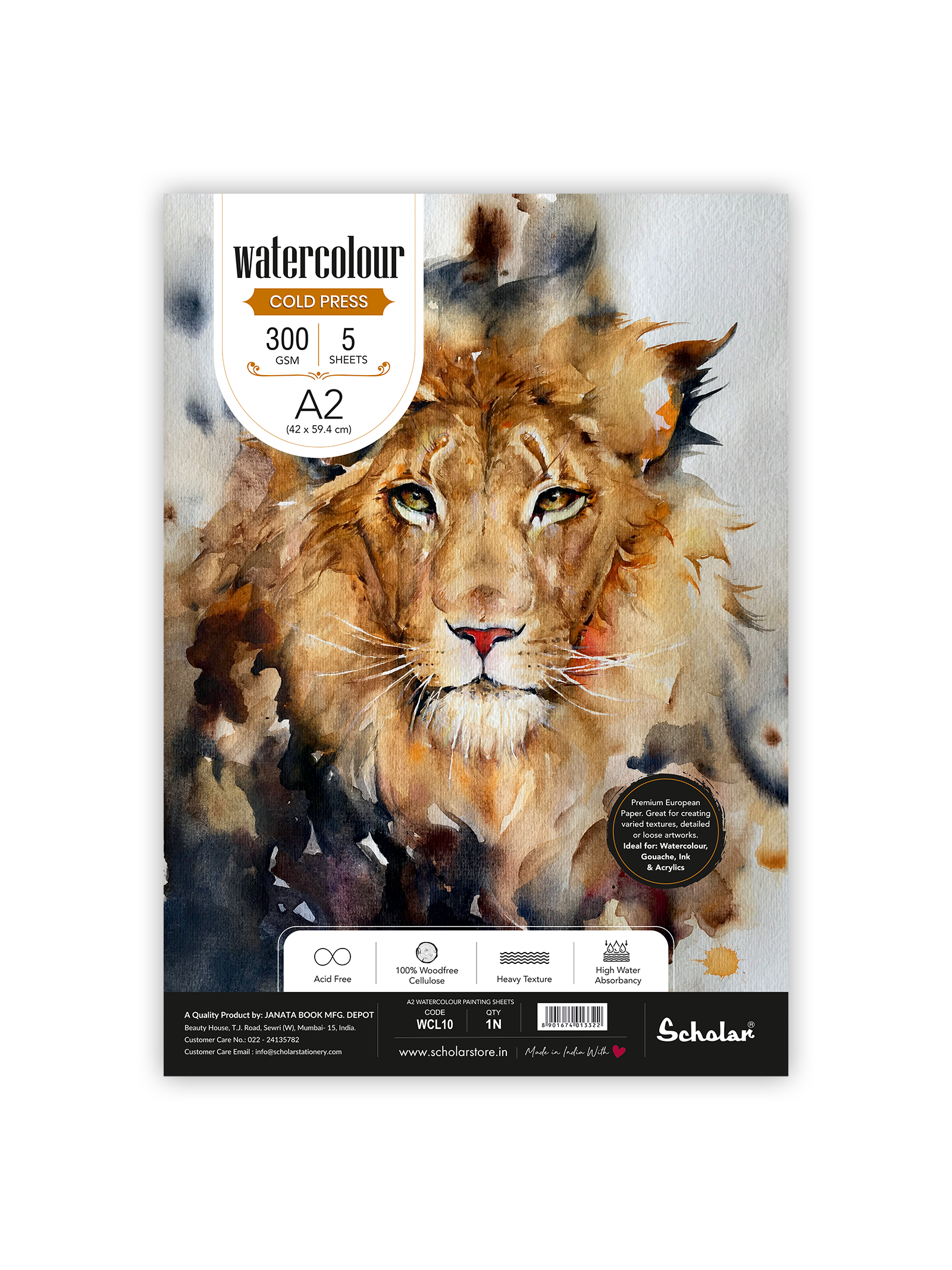 Scholar 300 Gsm Watercolour Cold Pressed Paper - Loose Sheets (Heavy Textured) (WCL10)