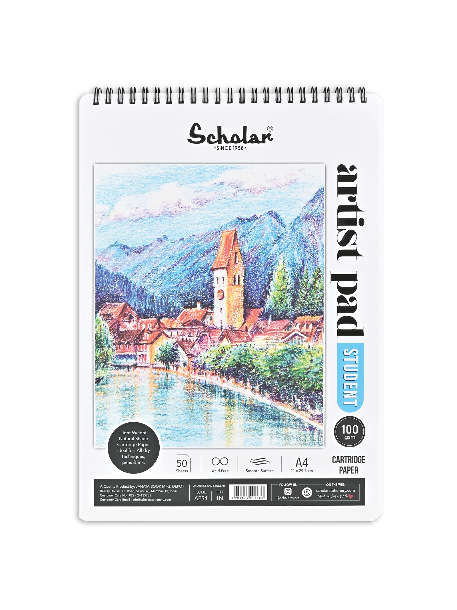 Scholar 100 Gsm Artist Pad - Student (50 Sheets) (APS) A4